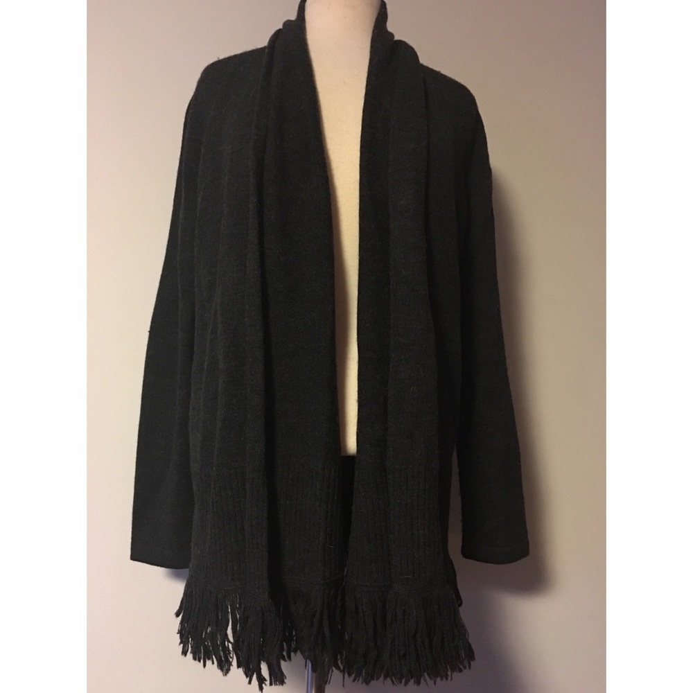 Avellini merino wool open cardigan, Fringe hem